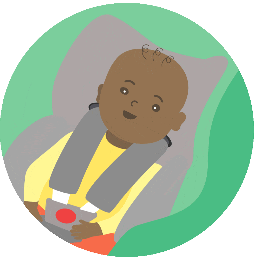 Tekening gordels op schouderhoogte babyzitje auto